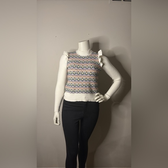 LOFT White Sweater with Multicolor Pattern - Picture 7 of 12